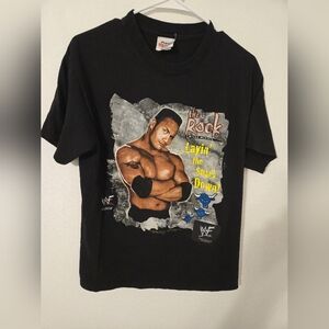 Vintage THE ROCK WWF Layin The Smack Down T Shirt Mens Medium Interactive READ